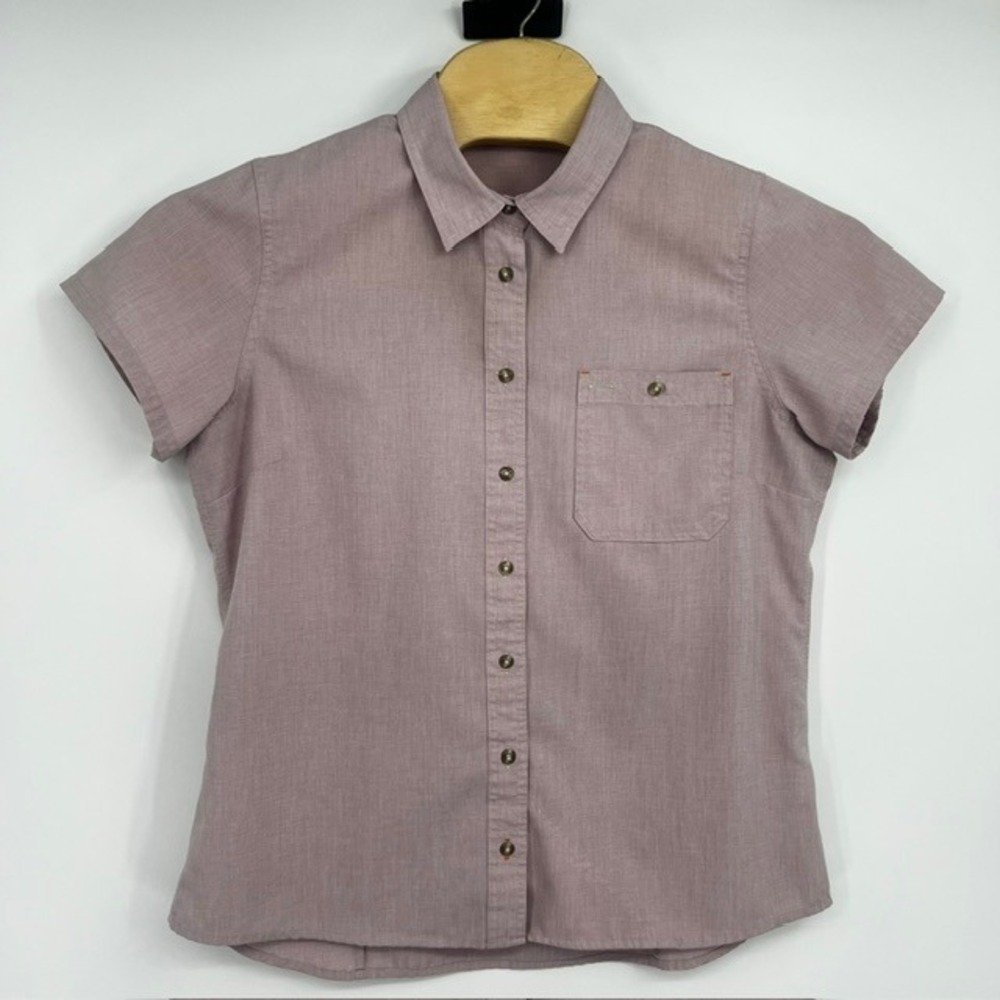 Orvis Women's Large Mauve Purple Heathered Short Sleeve Button Down Hiking Shirt